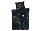 Parure de lit avec des fusées et des étoiles qui brillent dans le noir.