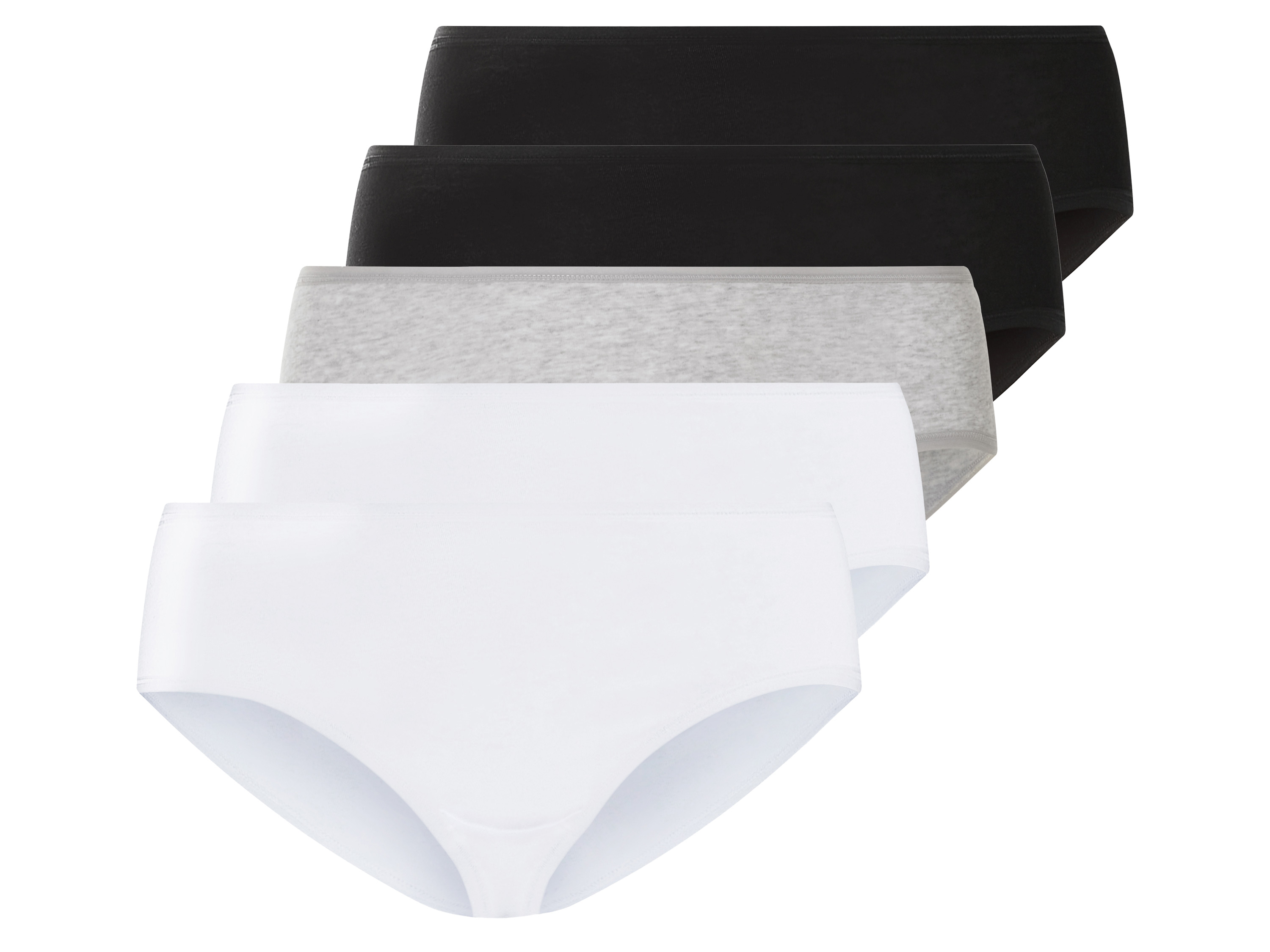 esmara® Lot de 5 hipsters femme (XXL (50/52), noir/gris/blanc)