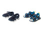 Deux paires de sandales bleues pour enfants.