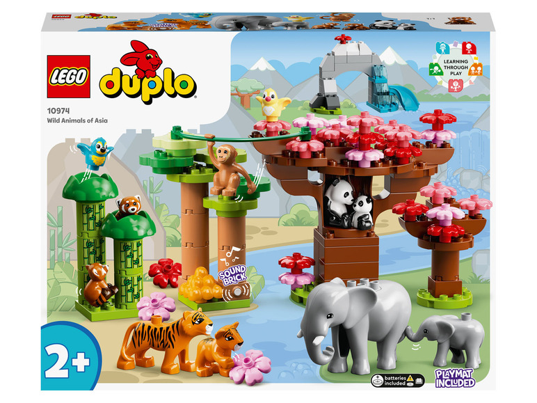 LEGO Duplo Animaux sauvages d'Asie avec des éléphants, des tigres et un panda.