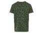 T-shirt vert olive à motif tropical.