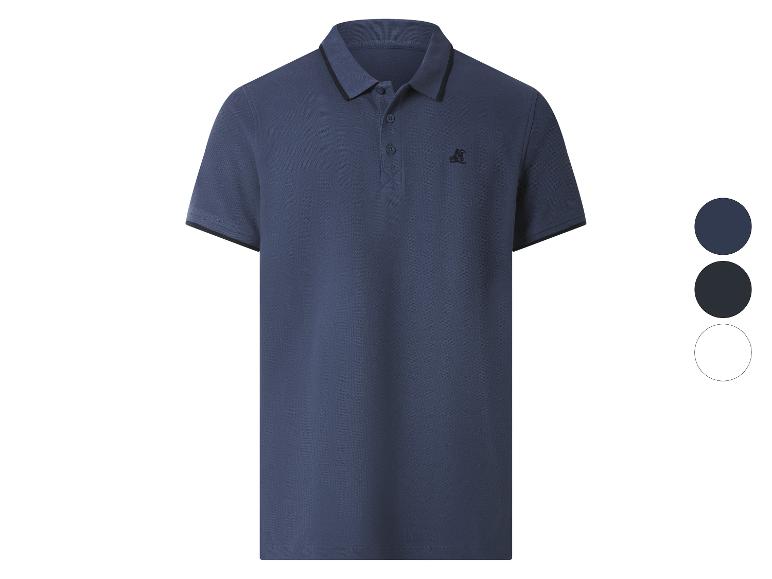 Polo bleu marine pour homme avec col et manches contrastants, disponible en trois couleurs.