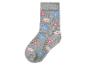 Chaussette enfant grise avec motif de fleurs roses et bleues.
