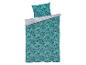 Parure de lit turquoise à motifs animaux, housse de couette et taie d'oreiller.