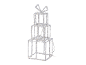 Pile de trois boîtes cadeaux lumineuses en acrylique transparent avec nœuds, pour décoration festive.