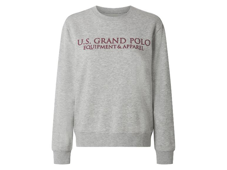 Sweat-shirt gris avec texte bordeaux 'U.S. GRAND POLO EQUIPMENT & APPAREL'