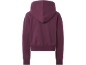 Dos d'un sweat à capuche violet foncé avec capuche et poignets côtelés.