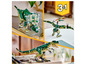 Trois dinosaures LEGO, dont un T-Rex, un Tricératops et un Ptérodactyle.