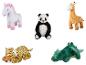 Une collection d'animaux en peluche, dont une licorne, un panda, une girafe, un tigre et un dragon.