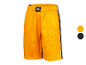 Shorts de basket-ball jaunes avec des bandes noires.