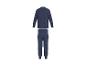 Pyjama enfant bleu à manches longues avec imprimé véhicules de chantier et pantalon bleu uni.