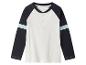 T-shirt manches longues bicolore, style baseball, blanc et marine.