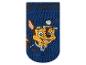 Chaussette bleue avec motif de chien policier de dessin animé.