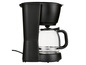 Une cafetière noire avec une carafe en verre.