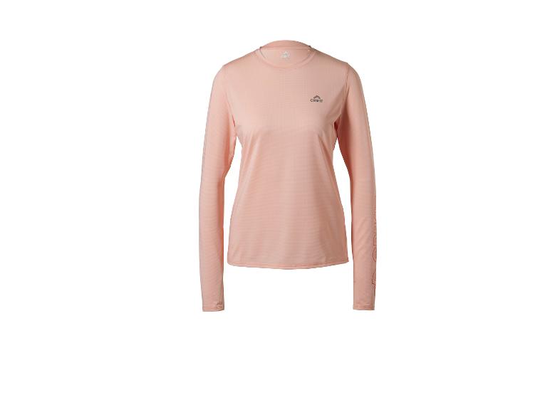 T-shirt à manches longues pêche pour femme avec logo sur la poitrine.