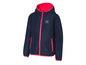 Une veste coupe-vent bleu marine avec des détails roses et le logo 'Love My Bike'