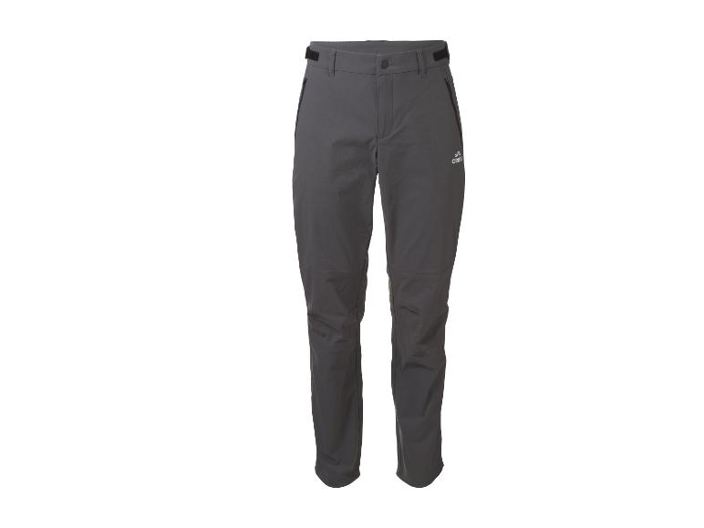 Pantalon d'extérieur gris foncé avec poches zippées et taille ajustable.