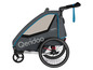 Une remorque de vélo Qeridoo Qupa 2 grise avec un accent bleu.