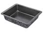 Plat de cuisson rectangulaire antiadhésif gris avec motif extérieur moucheté.