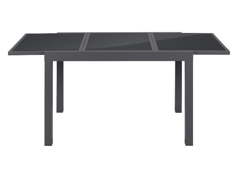 Table de jardin extensible grise avec plateau en verre