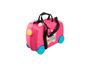 Une valise rose à roulettes avec un design Peppa Pig.