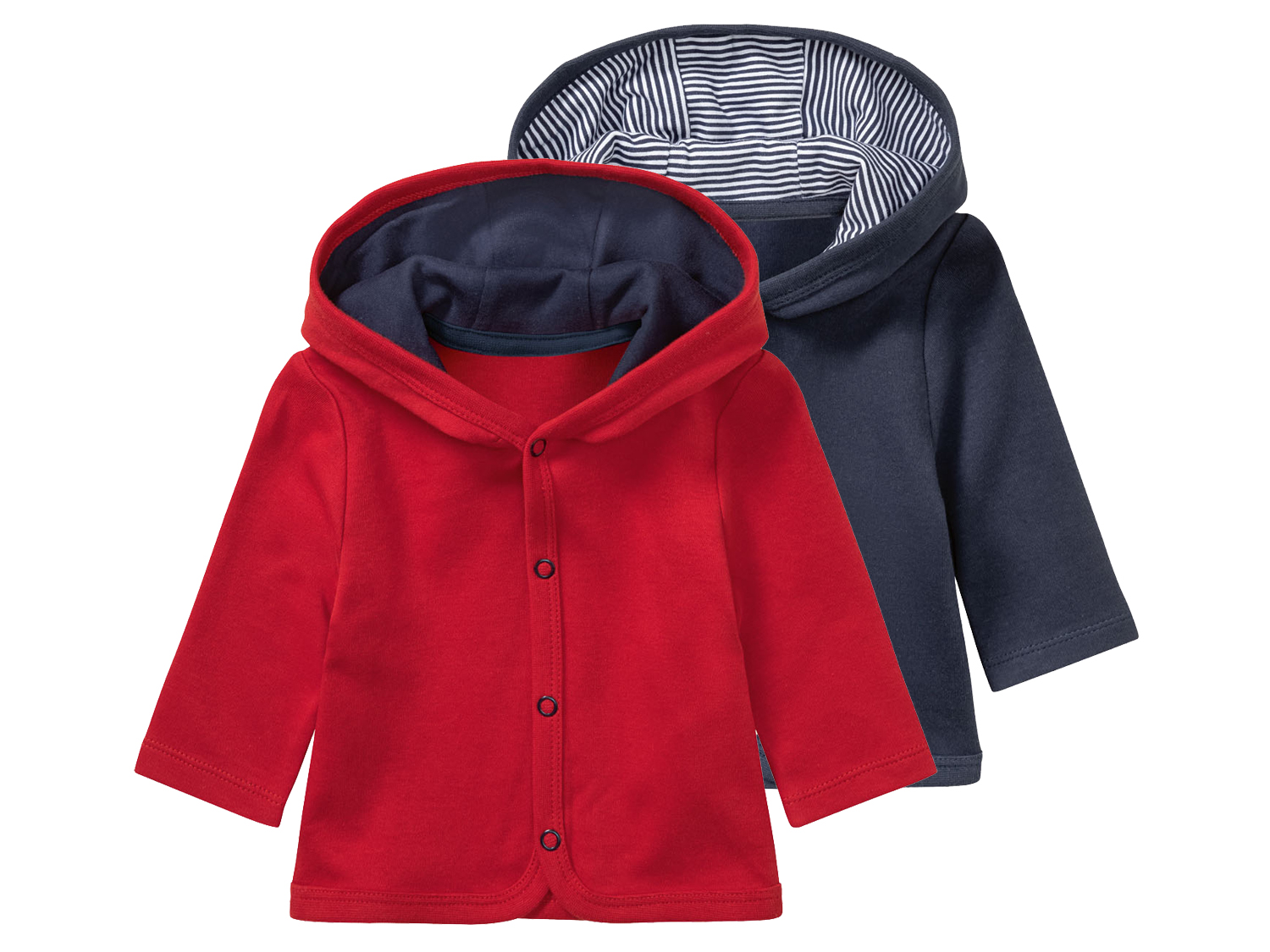 lupilu® Lot de 2 vestes à capuche bébé (50/56, bleu marine/rouge)