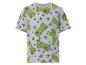 T-shirt gris à manches courtes avec imprimé de personnages de jeux vidéo verts.