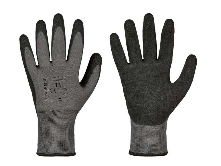 Paire de gants de travail Parkside gris et noirs avec prise texturée.