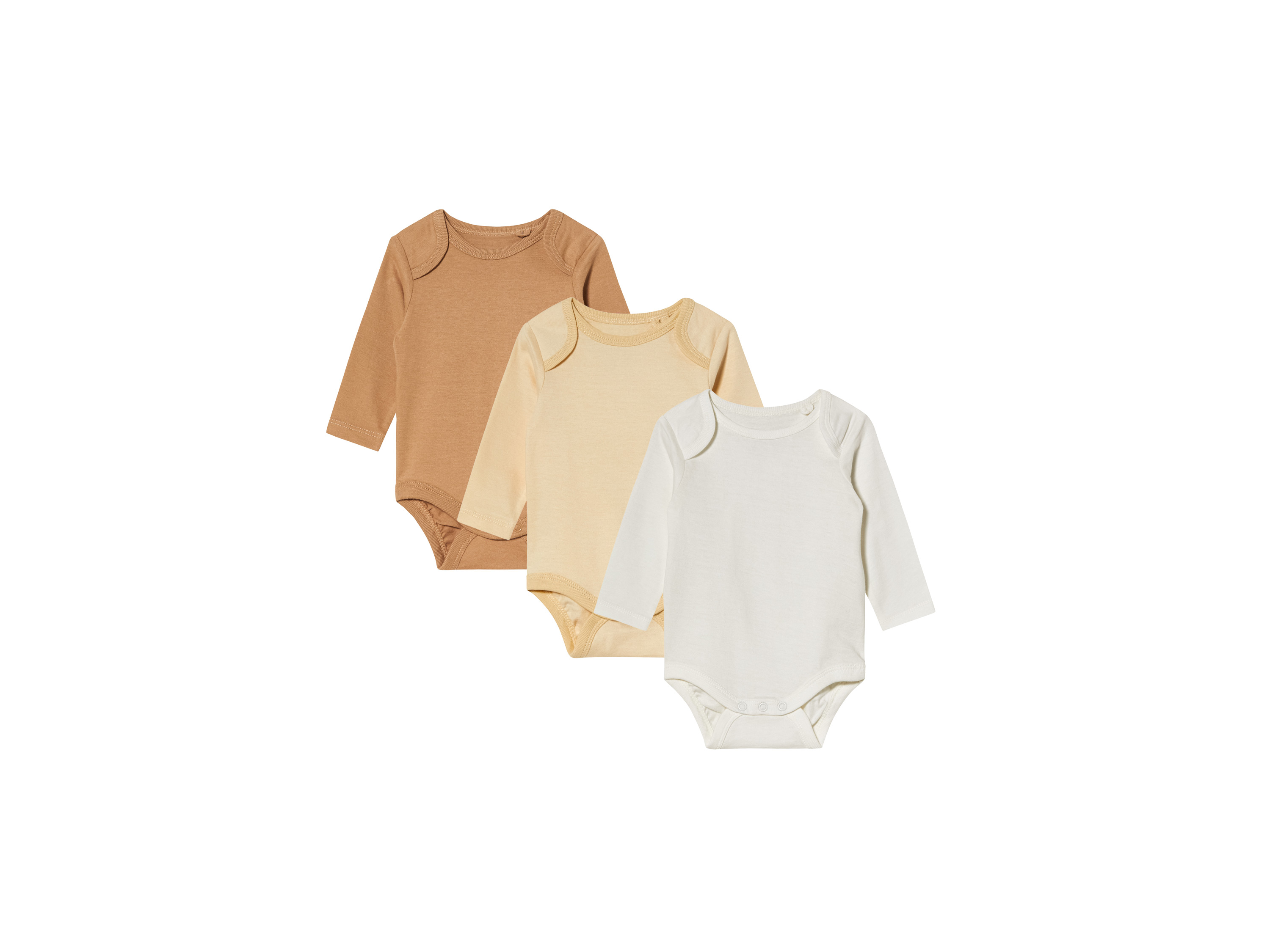 lupilu® Lot de 3 bodies bébé (62/68, blanc/beige)