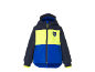 Veste à capuche pour enfants en marine, bleu et jaune fluo avec logo montagne.