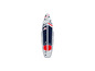Un paddleboard gonflable avec un design rouge et bleu.
