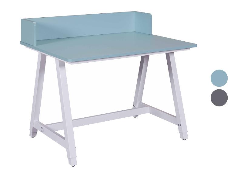 Bureau enfant avec panneau séparateur, coloris bleu clair et blanc.