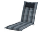 Un coussin de chaise de jardin gris à carreaux avec un coussin de tête.