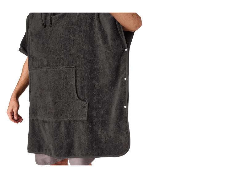 Poncho de bain gris foncé avec capuche et poche, avec boutons latéraux.