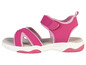 Une sandale pour enfant rose avec une semelle blanche.