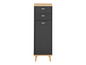 Une armoire noire avec trois tiroirs et une porte sur pieds