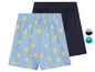 Deux paires de shorts pour garçon, l'un avec un imprimé soleil et l'autre bleu marine uni