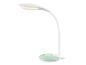 Lampe de bureau LED blanche avec base verte : éclairage moderne et design.