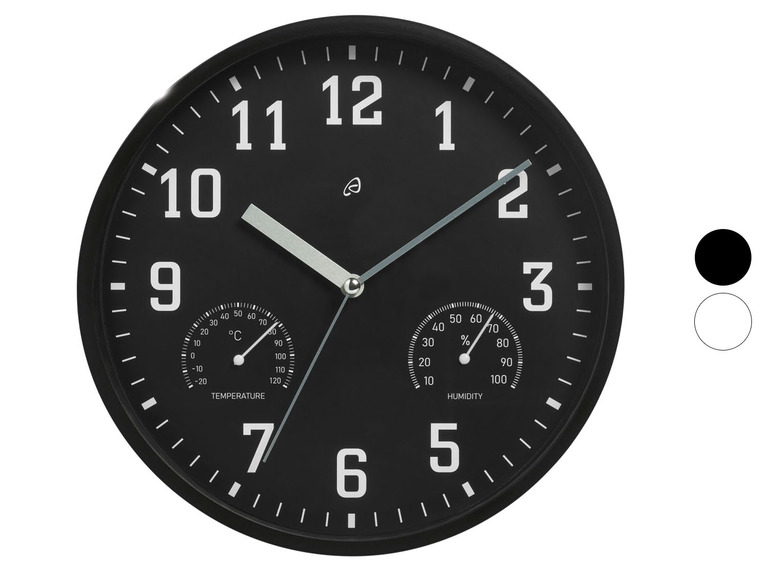 Aller en mode plein écran : AURIOL® Horloge murale avec thermomètre et hygromètre, Ø 25 cm - Image 1