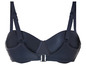 Un soutien-gorge bleu foncé avec des bretelles larges.