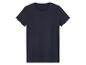 Un t-shirt bleu marine en côtes avec des manches à volants.