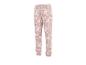 Pantalon beige à imprimé floral rose.