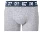 Boxer gris pour homme avec ceinture bleu foncé et texte blanc.