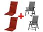 Deux chaises pliantes et deux coussins pour chaises de jardin.