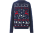 Pull de Noël bleu sur le thème du jeu vidéo avec motif de rennes et de manette