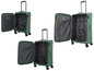 Trois valises vertes Paklite ouvertes.