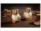 Deux chouettes décoratives en céramique, avec des détails d'automne.