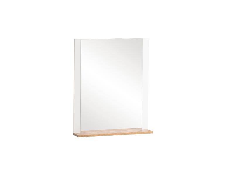 Miroir rectangulaire avec cadre blanc et étagère en bois clair
