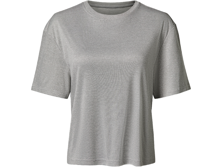 T-shirt argenté pailleté à col rond.