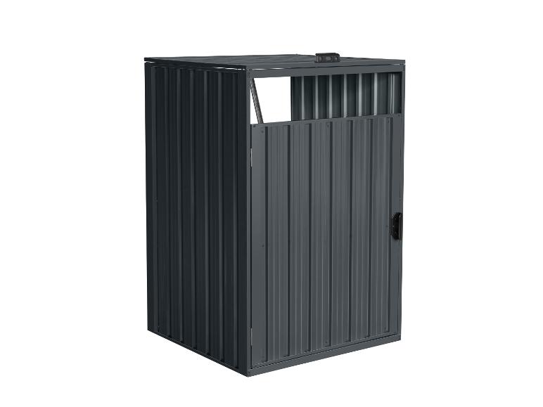 Abri de jardin en métal gris anthracite avec toit ouvert et porte